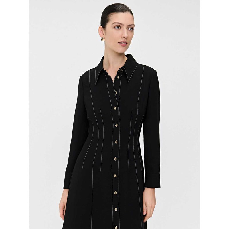 Veronika Maine Double Weave Topstitched Shirtdress image number 3